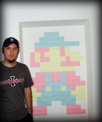 Super Mario Bros realizzato su muro con Post-it Colorati