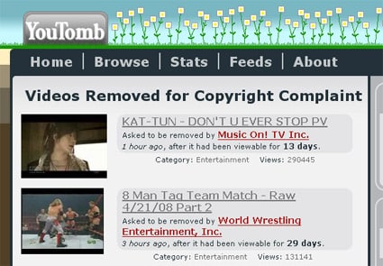 YouTomb tiene traccia dei Video Rimossi da YouTube per presunta violazione del Copyright